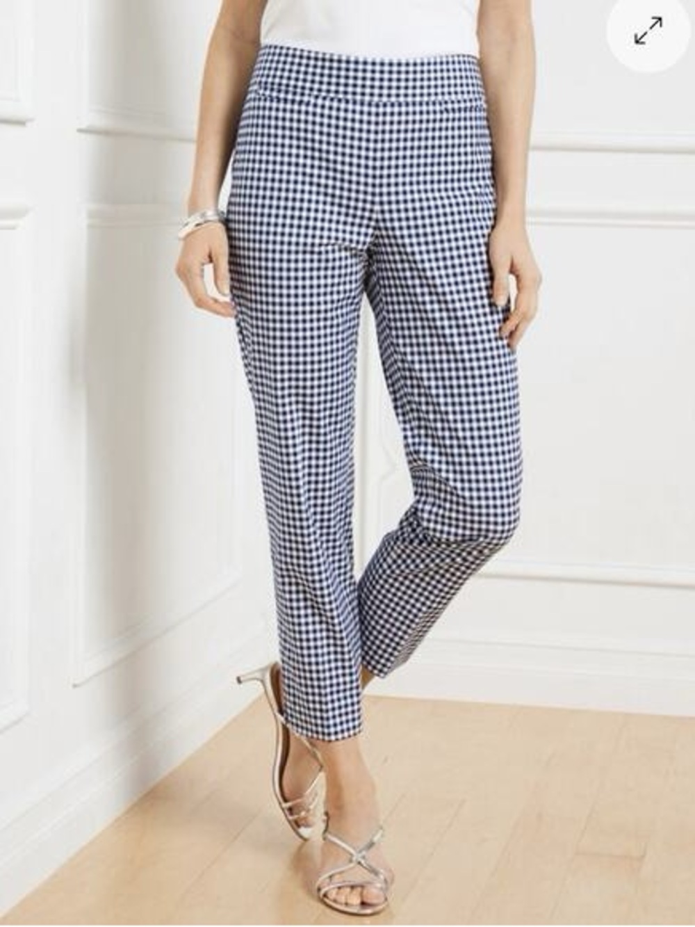 Chico’s So Slimming blue gingham pull on pants sz 6